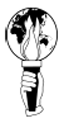 hand holding torch in front of a globe